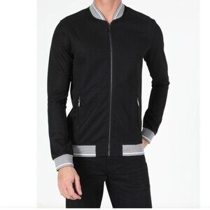 Zara black bomber jacket w/ stripe piping M